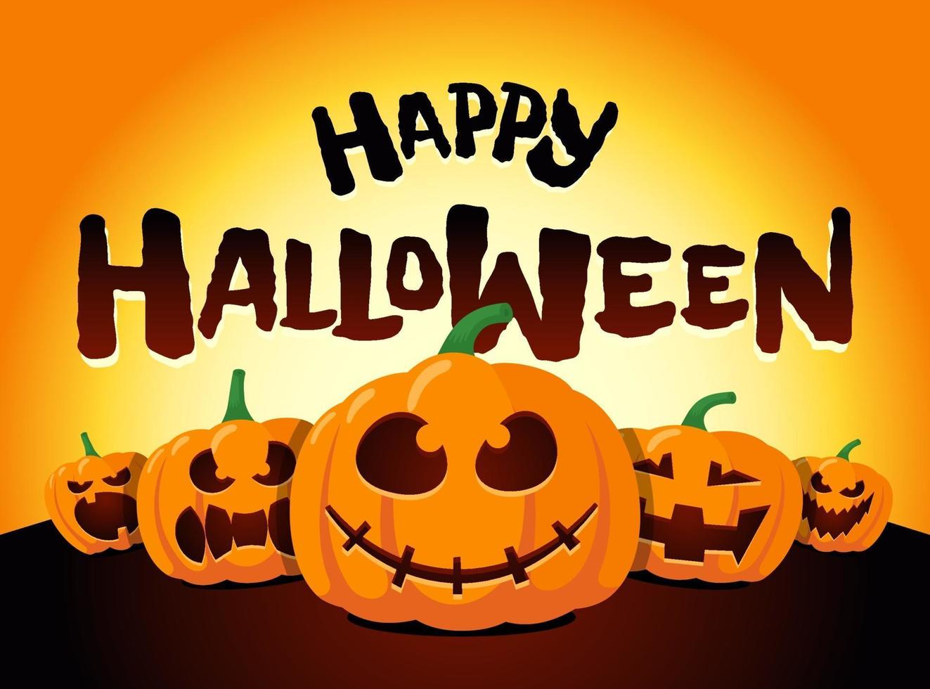 Happy Halloween holiday pumpkins under moonlight. Jack O Lantern party vector