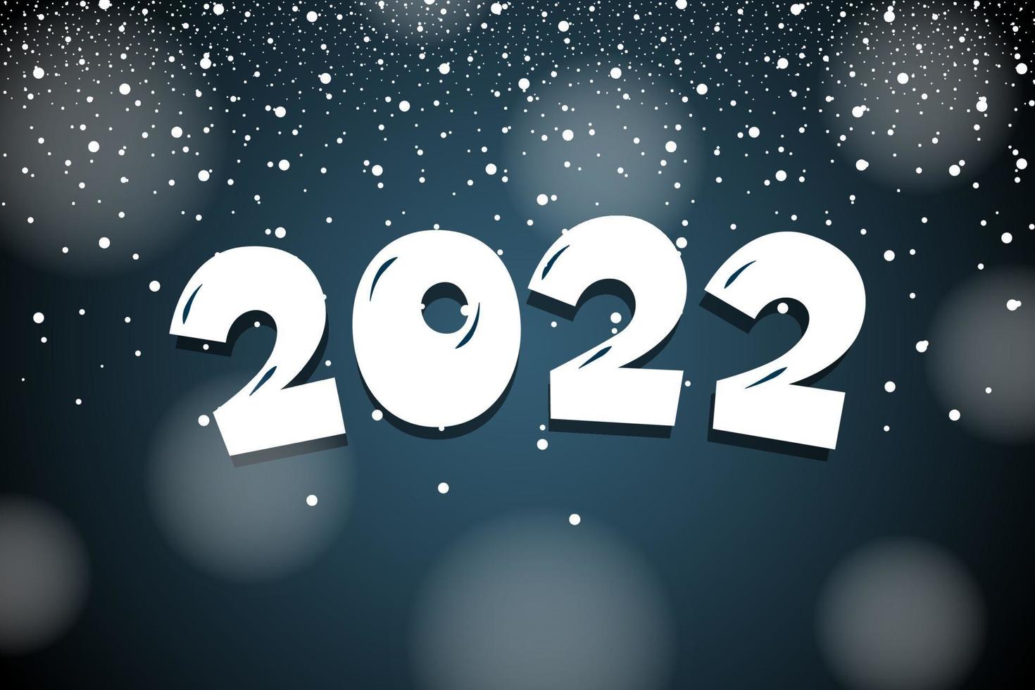 2022 cartoon hand drawn lettering number with snow. Happy New Year vector