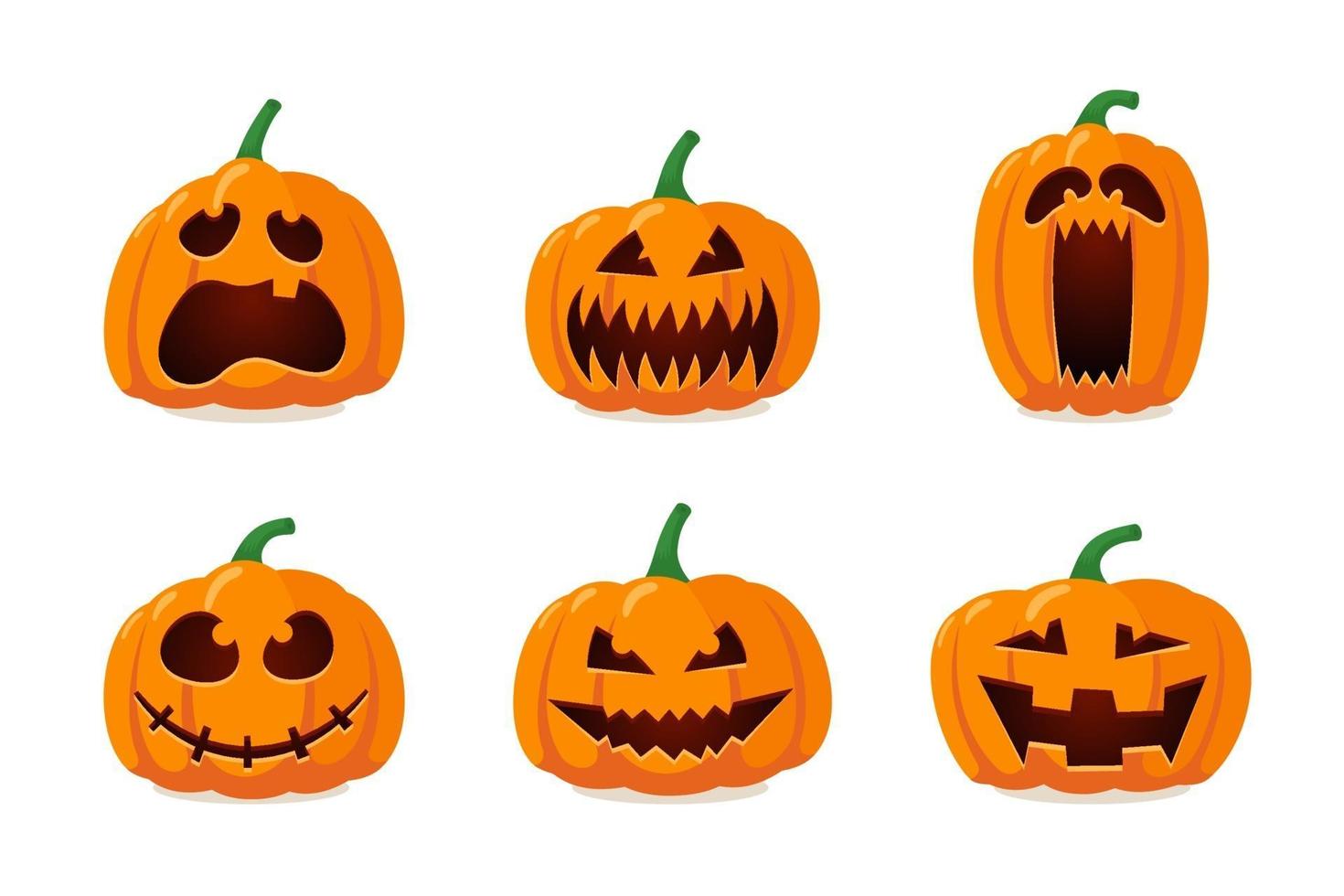 halloween monstruo jack lantern calabaza naranja tallada conjunto de cara de miedo vector