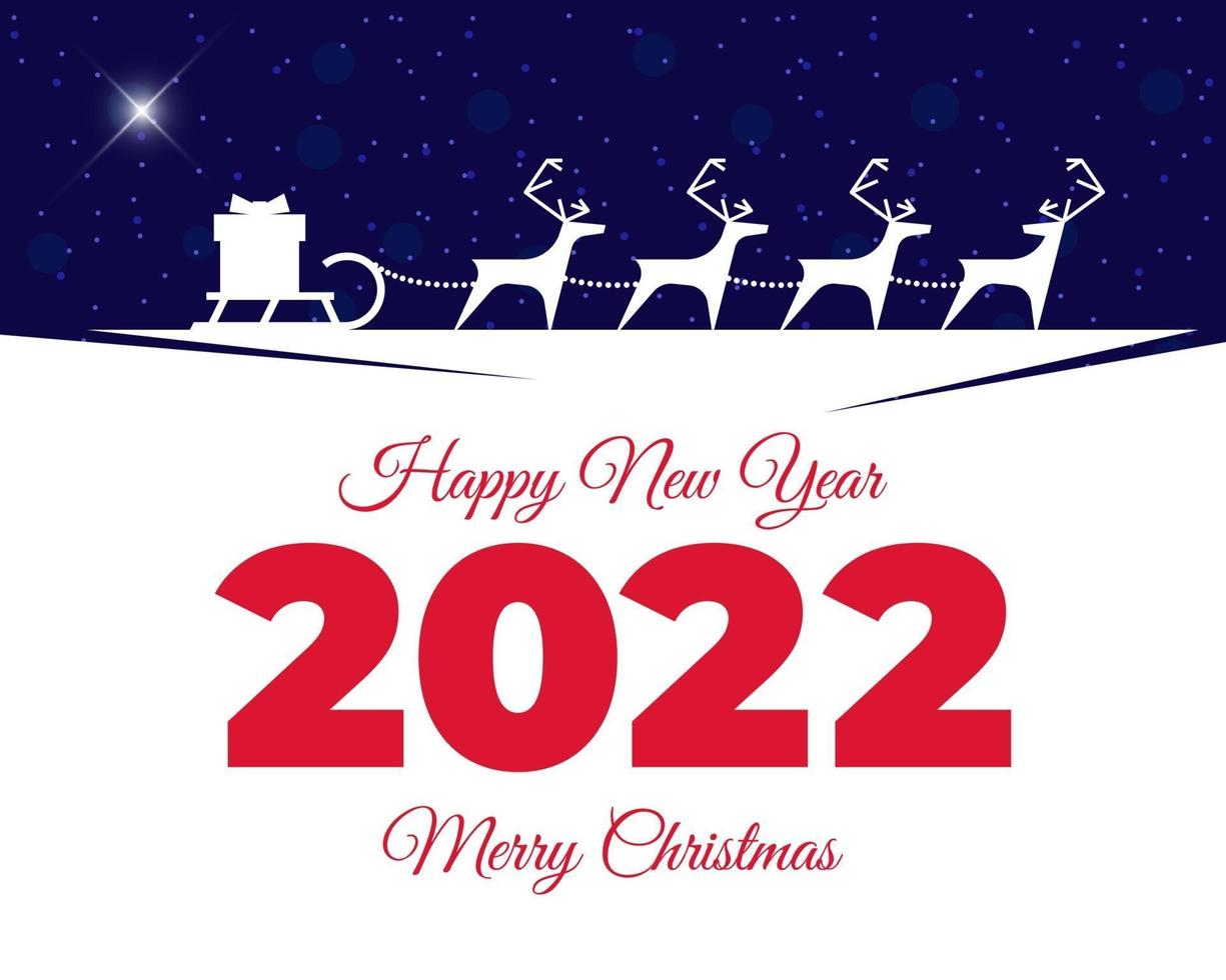 Santa Claus reindeer harness with gift box on sleigh greeting card vector