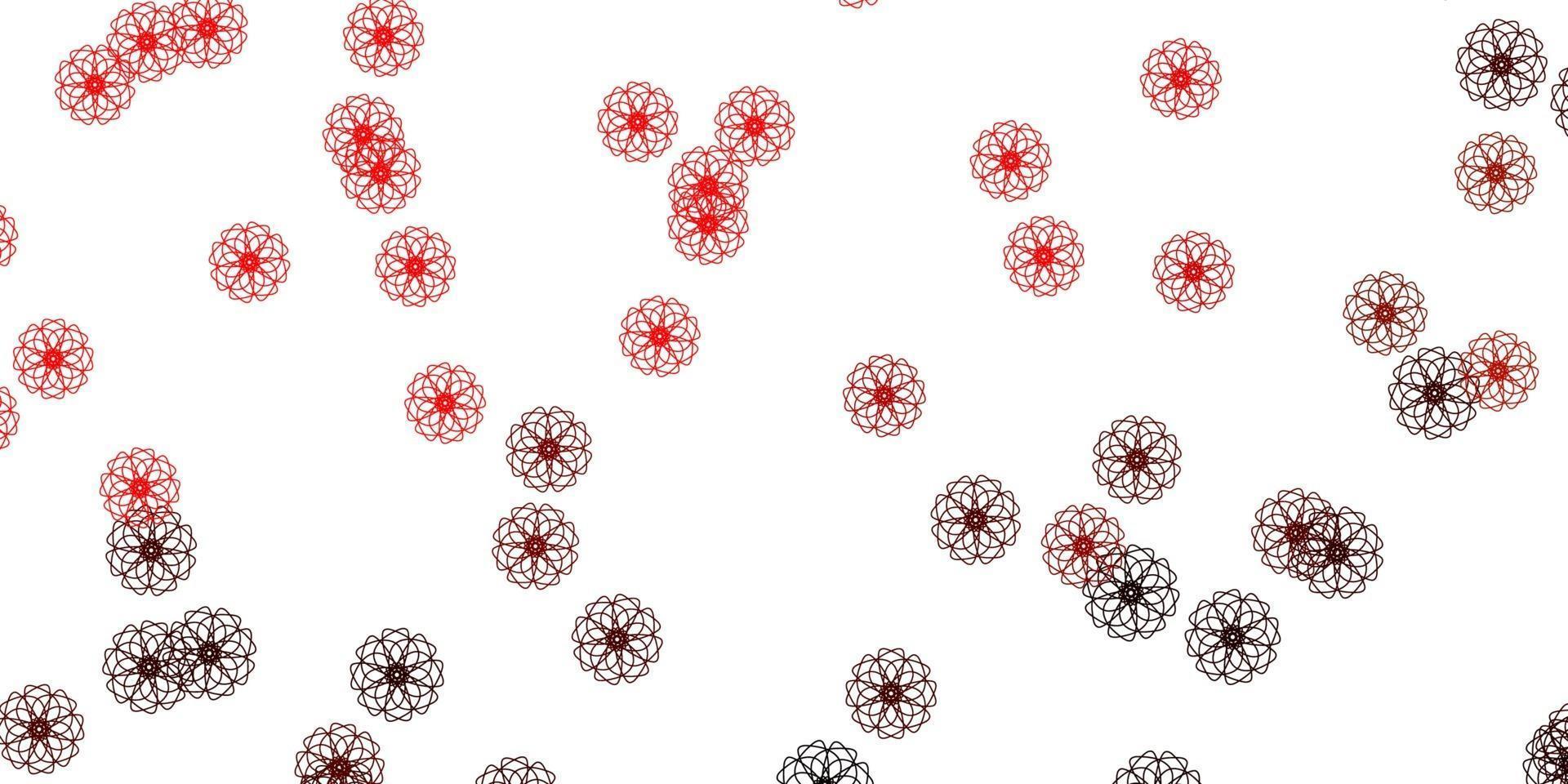 textura de doodle de vector rojo, amarillo claro con flores.