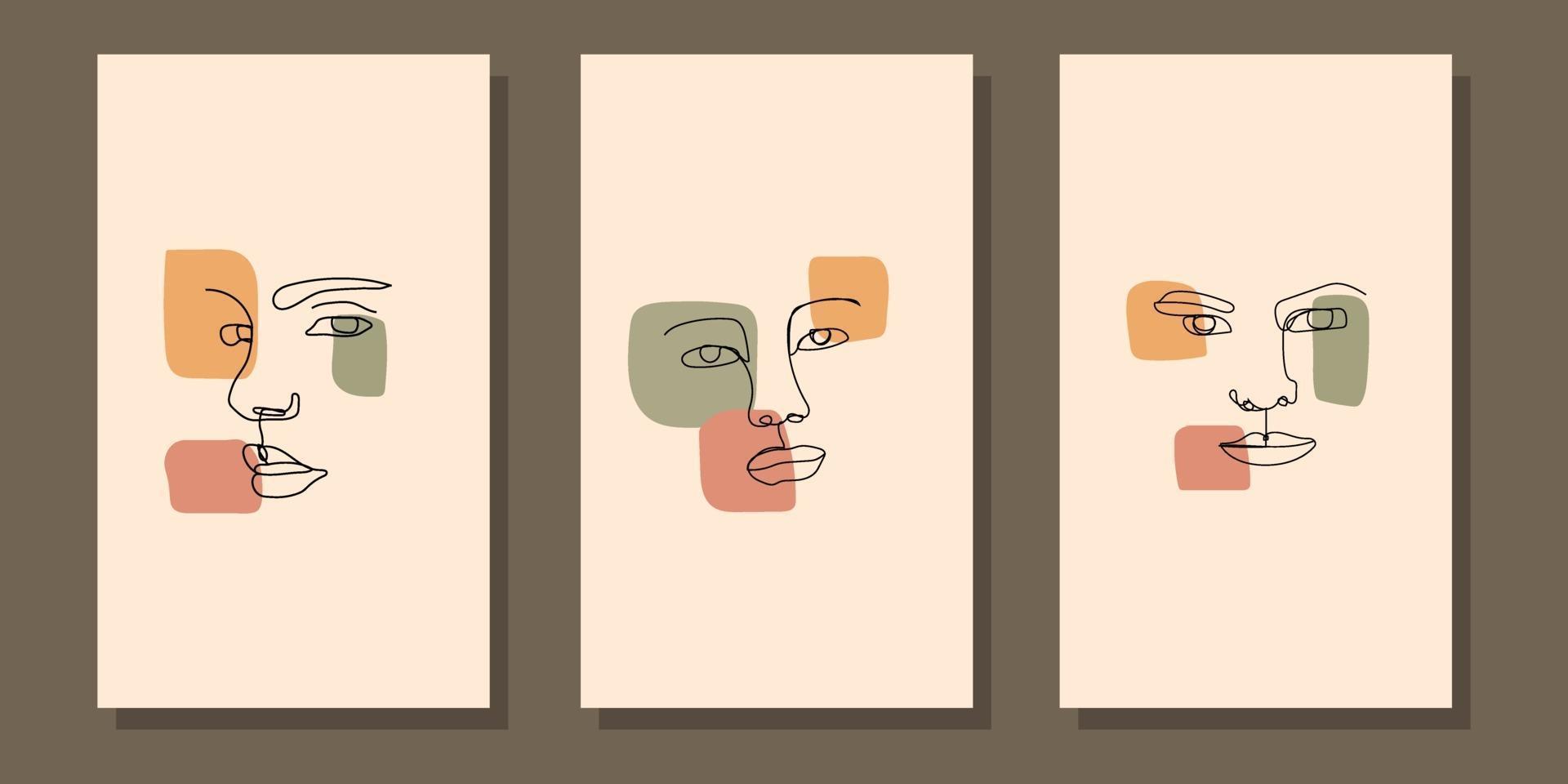 abstract aesthetic mid century modern line art face boho poster vector