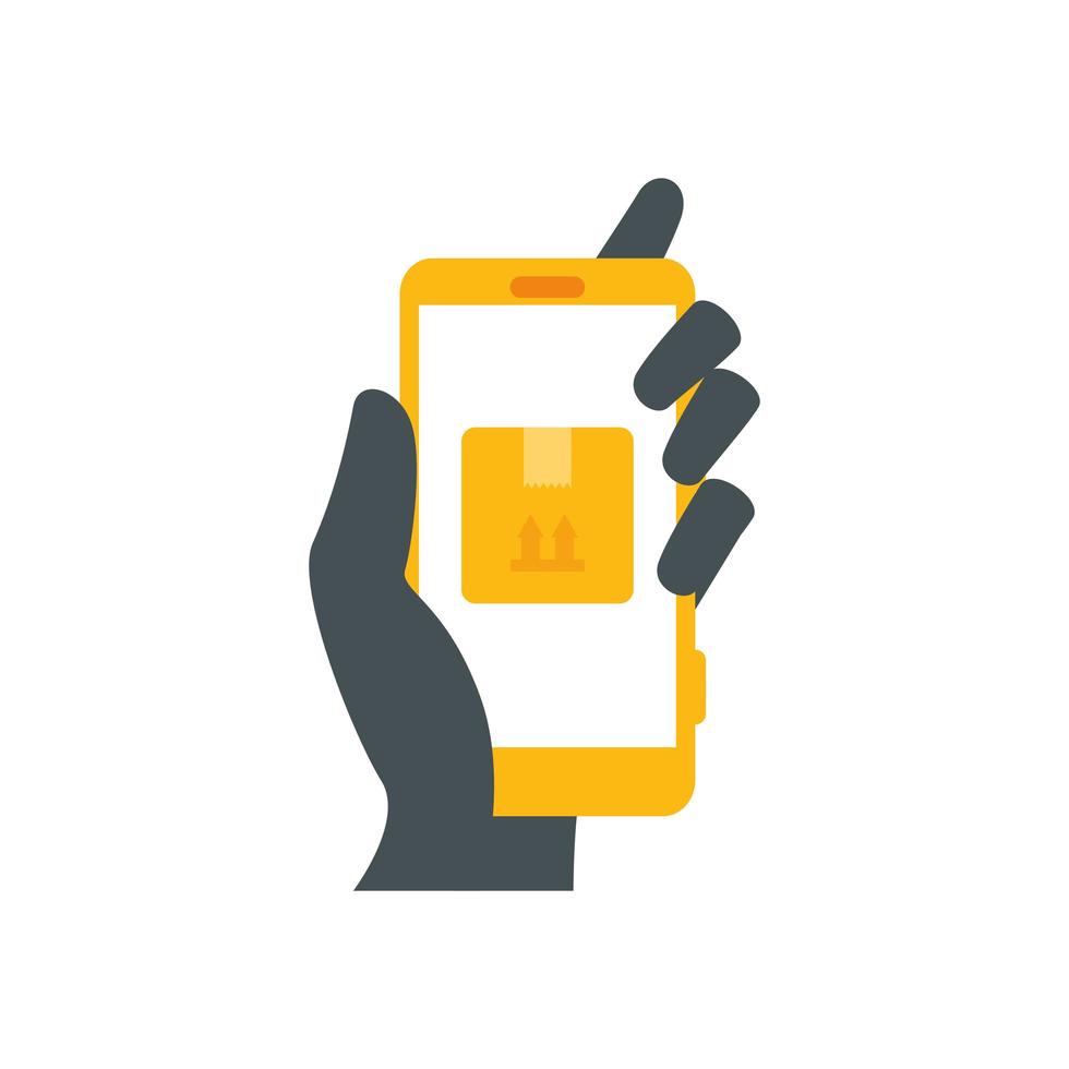 hand and smartphone with delivery service application vector