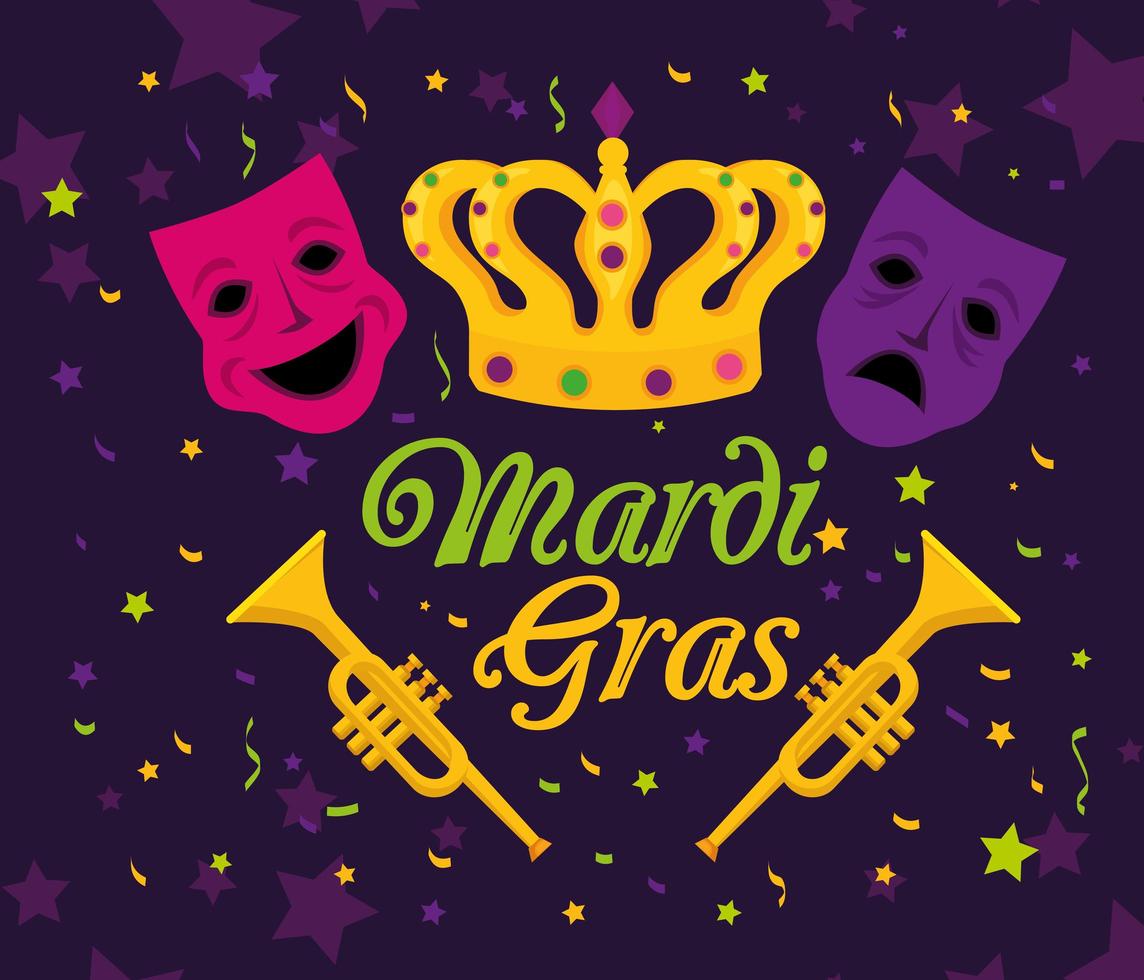 Mardi gras masks and crown vector design