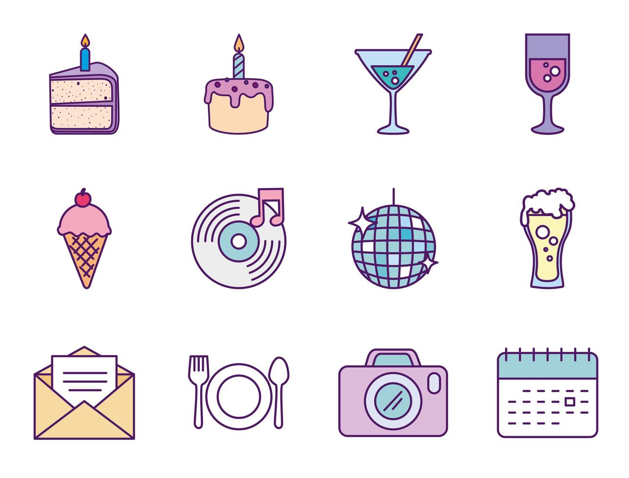 Happy birthday icon set vector design