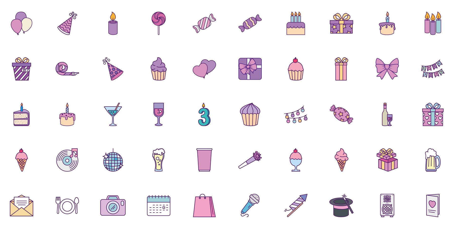 Happy birthday icon set vector design