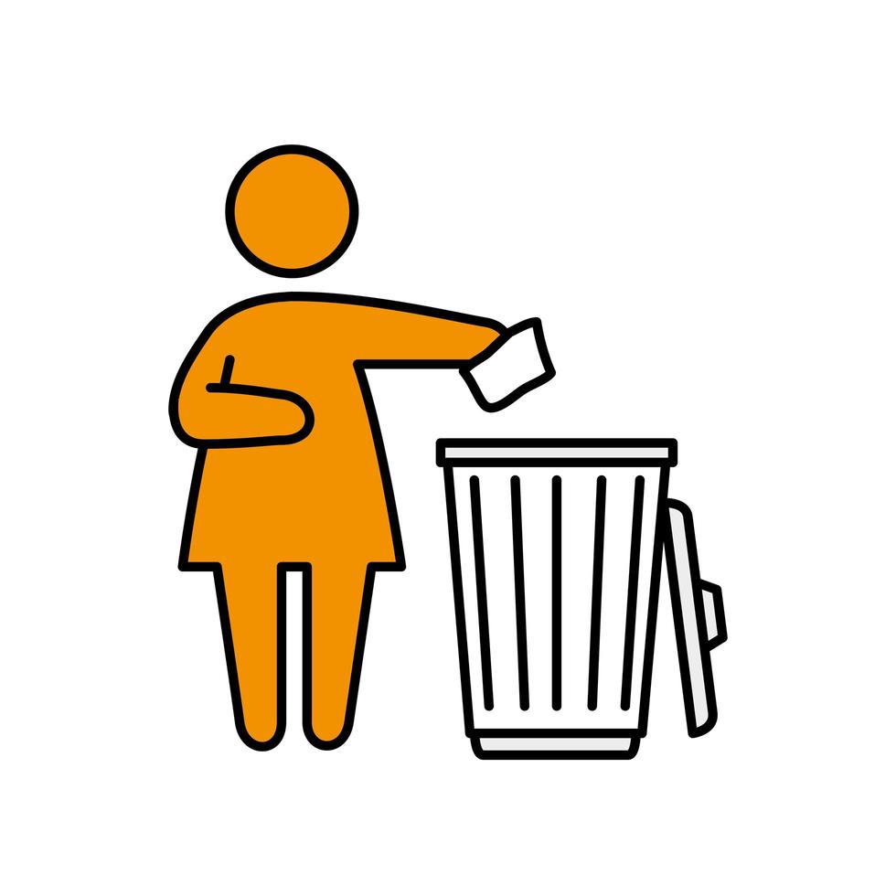 woman silhouette with waste bin ecology icon vector