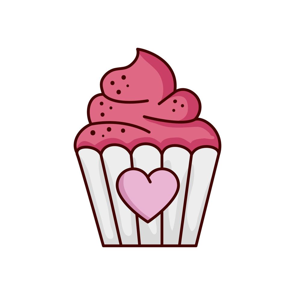 Cupcake de San Valentín con icono de corazón aislado vector