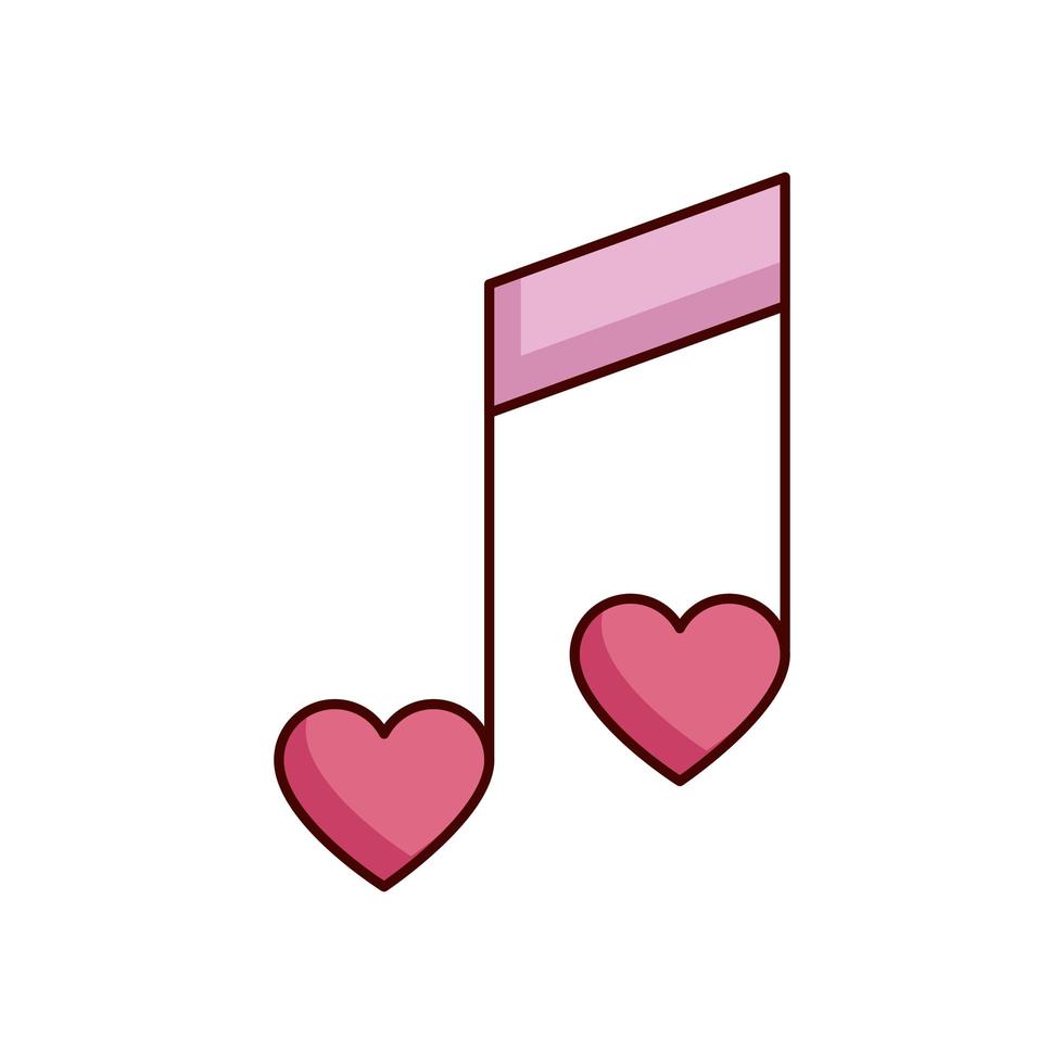 San Valentín nota música con corazones icono aislado vector