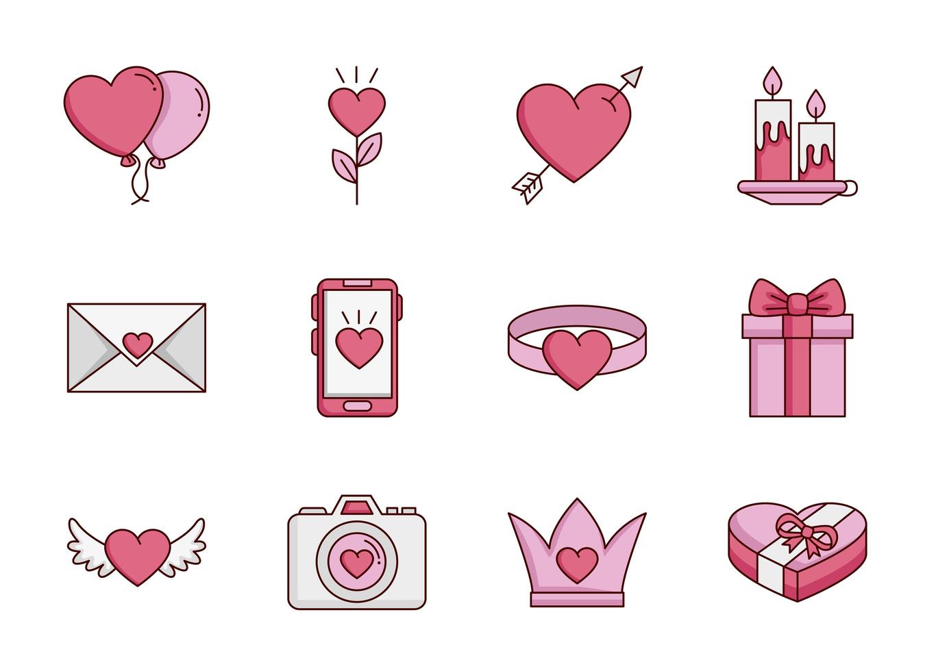 bundle of valentines day set icons vector