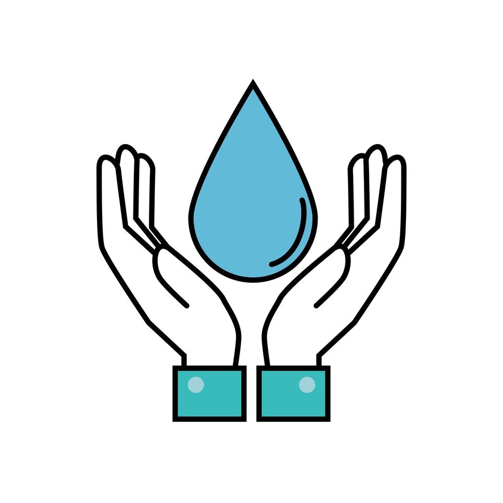 manos, con, gota, agua, ecología, icono vector