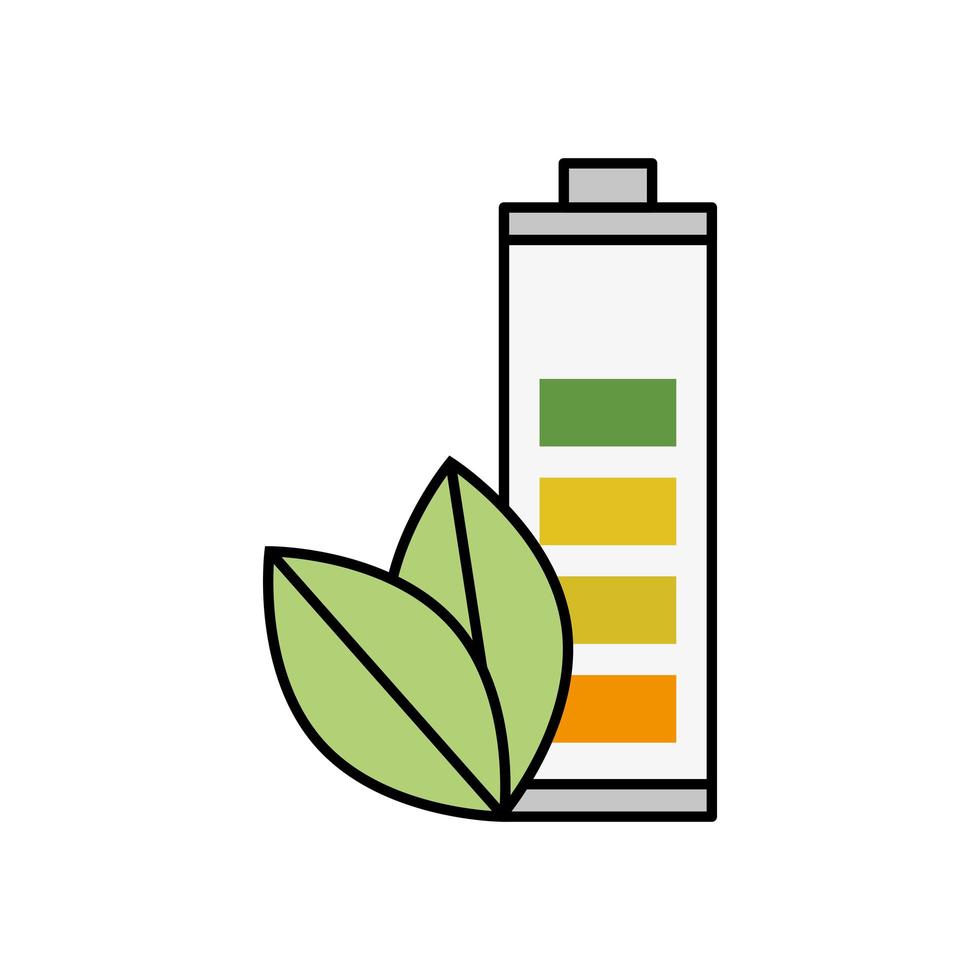 rechargeable battery with leafs isolated icon vector