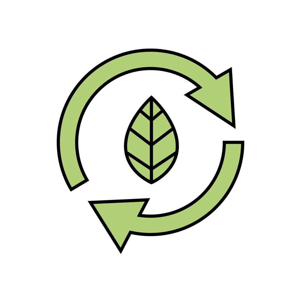 arrows in circle with leaf ecology icon vector