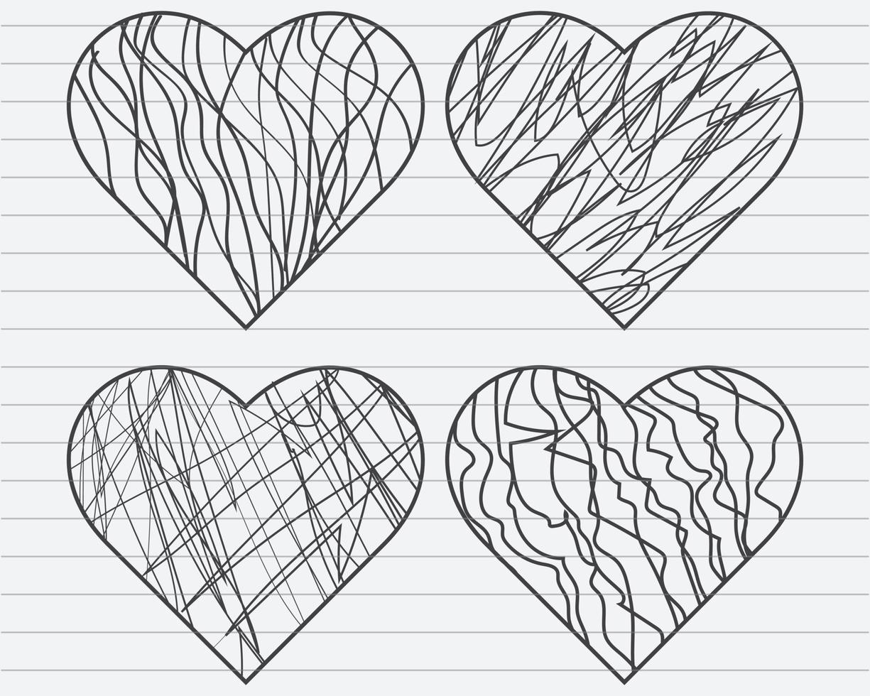 Hand draw Scribble Hearts Set Free Vector