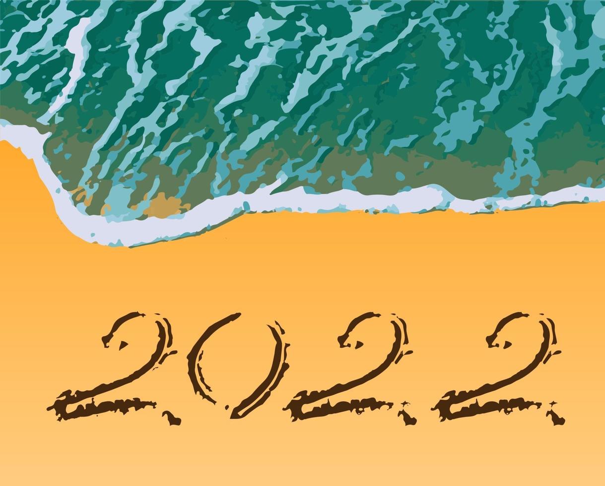 Sandy beach text 2022 travel season new year vector