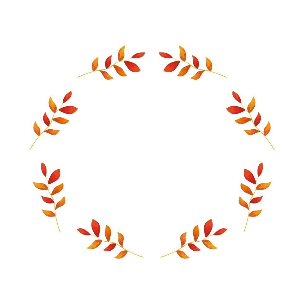 frame circular of autumn branches with leafs vector