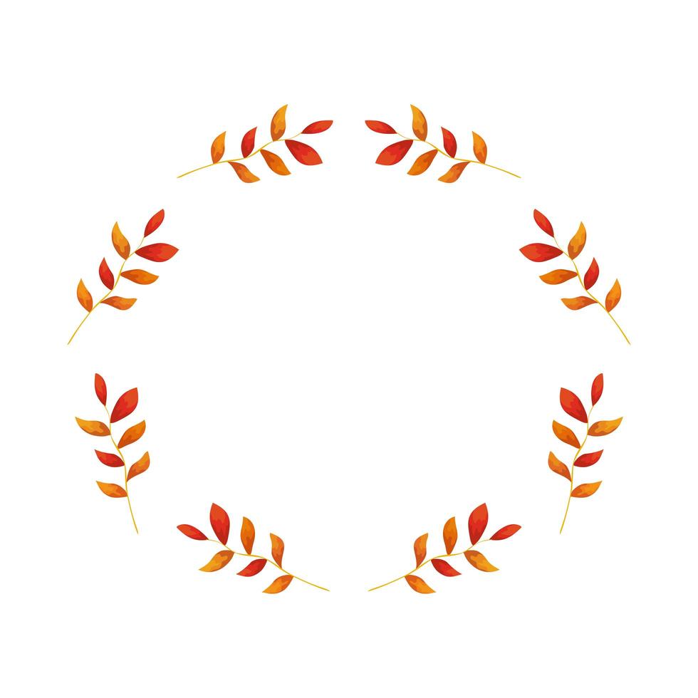 frame circular of autumn branches with leafs vector