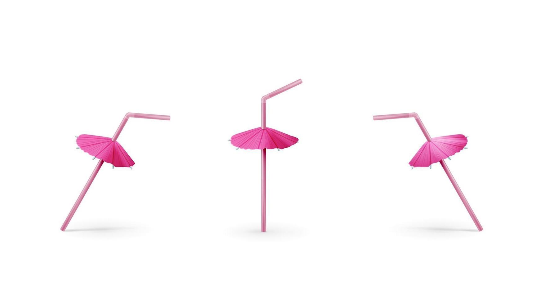 Set of realistic pink Drinking Straws with cocktail umbrella vector