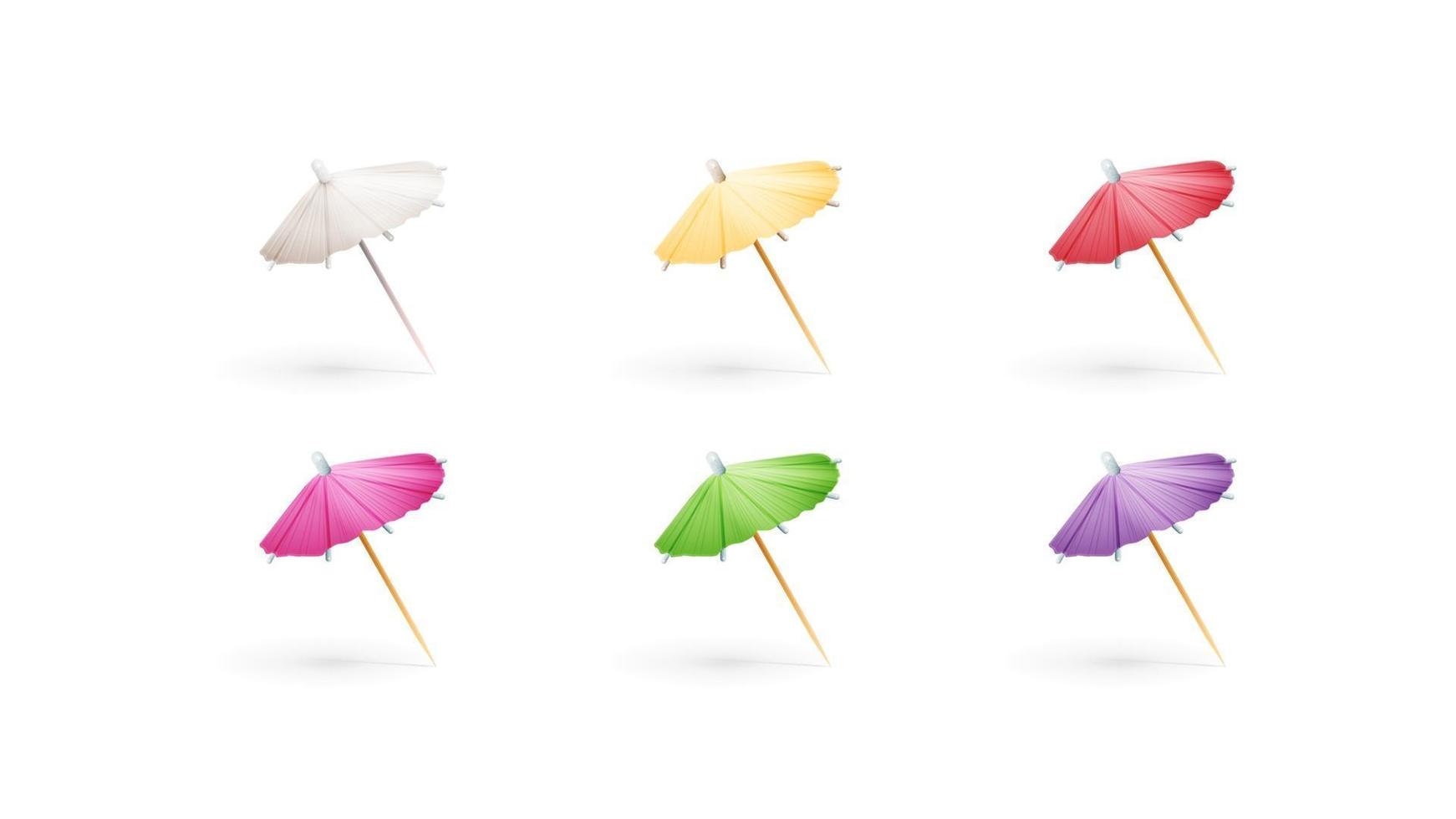 Set of multicolored paper cocktail umbrellas isolated on white vector