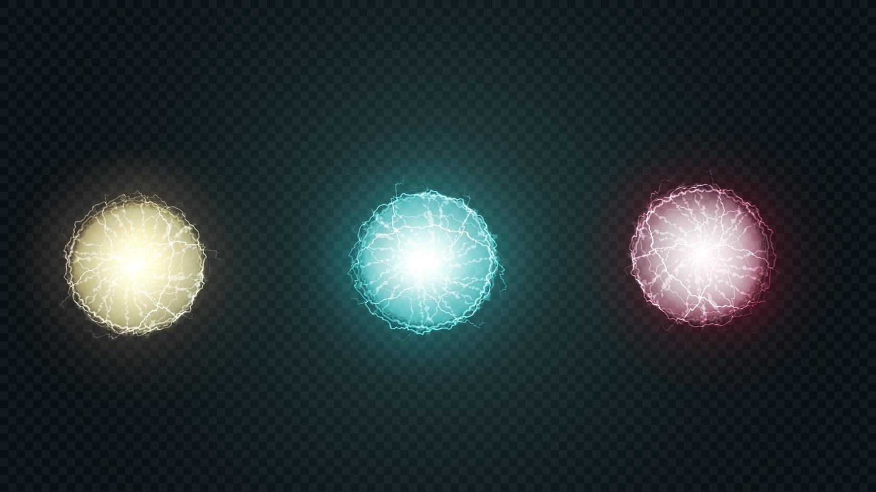 conjunto de bolas de energía redondas multicolores con relámpagos vector