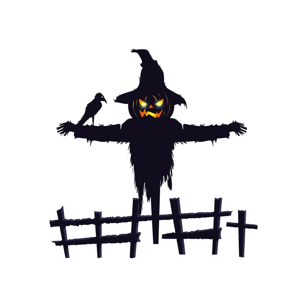 scarecrow halloween with raven isolated icon vector