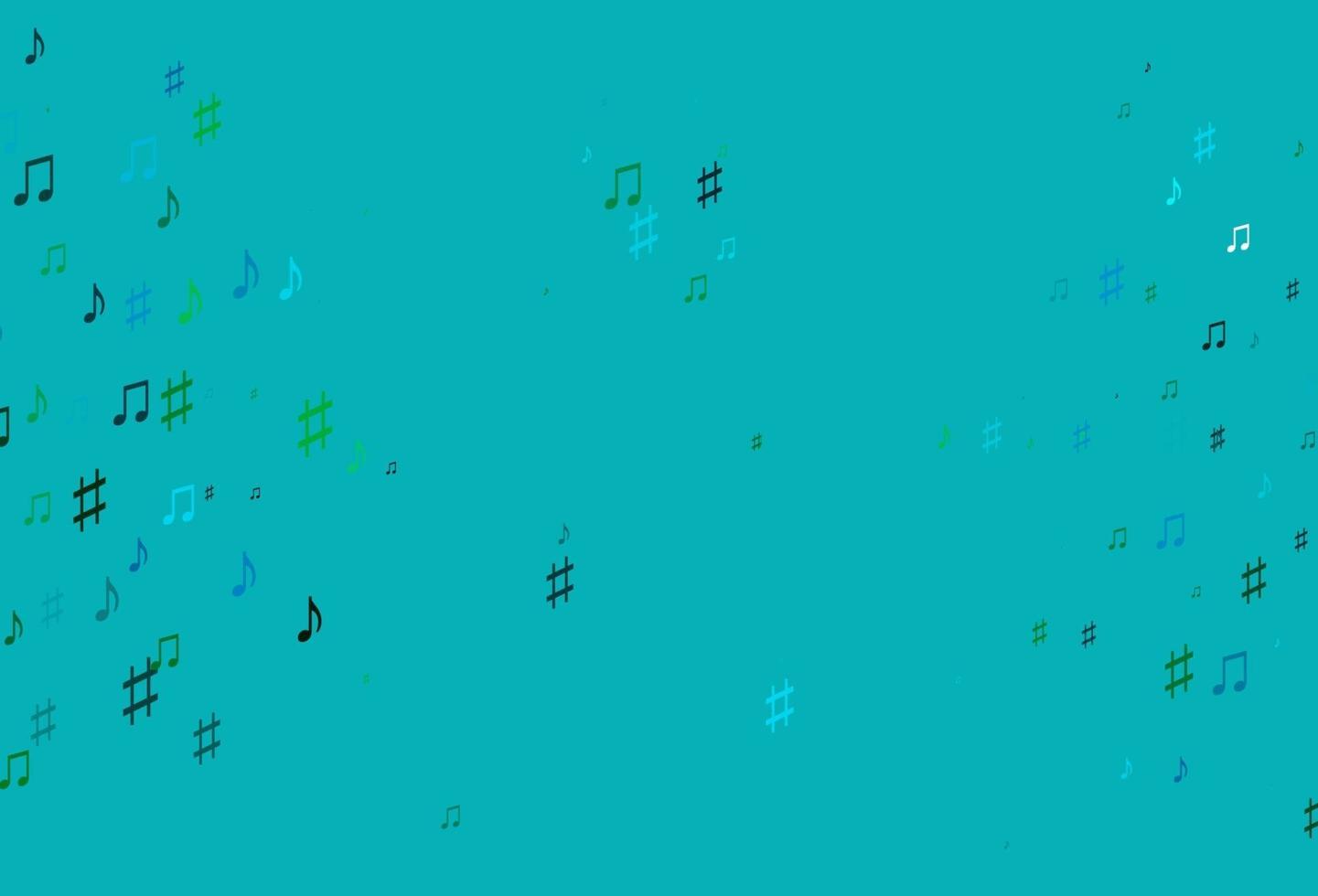 plantilla de vector azul claro, verde con símbolos musicales.