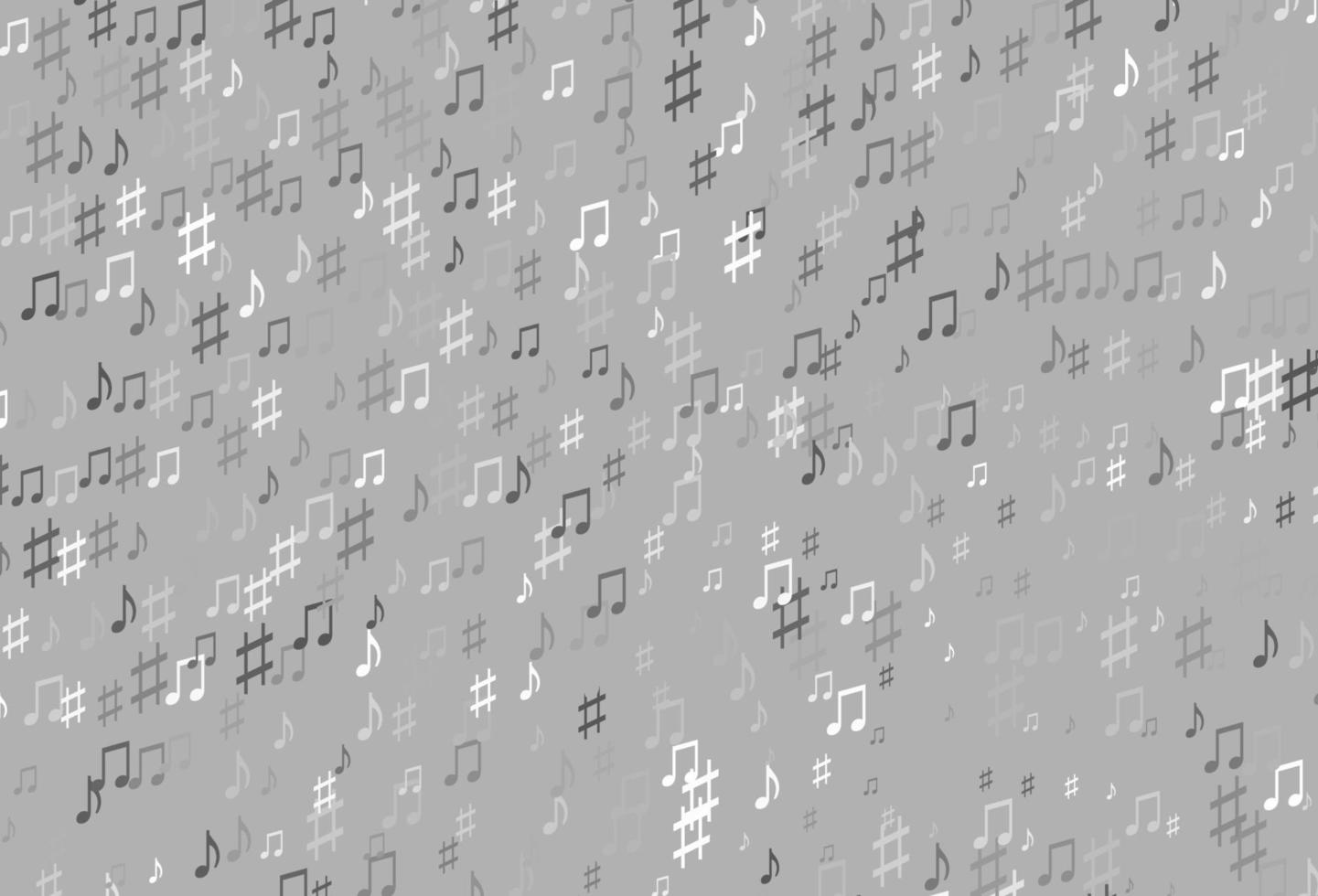 Fondo de vector gris plateado claro con símbolos musicales.