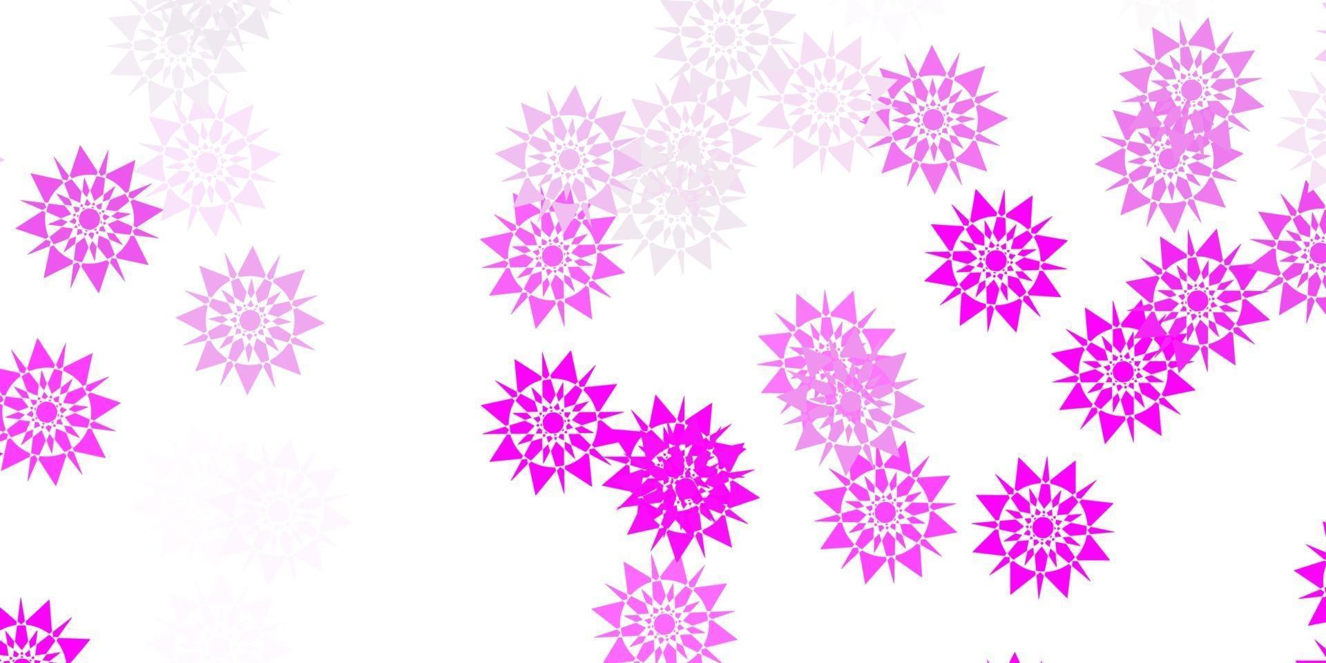 Light purple, pink vector pattern with colored snowflakes.