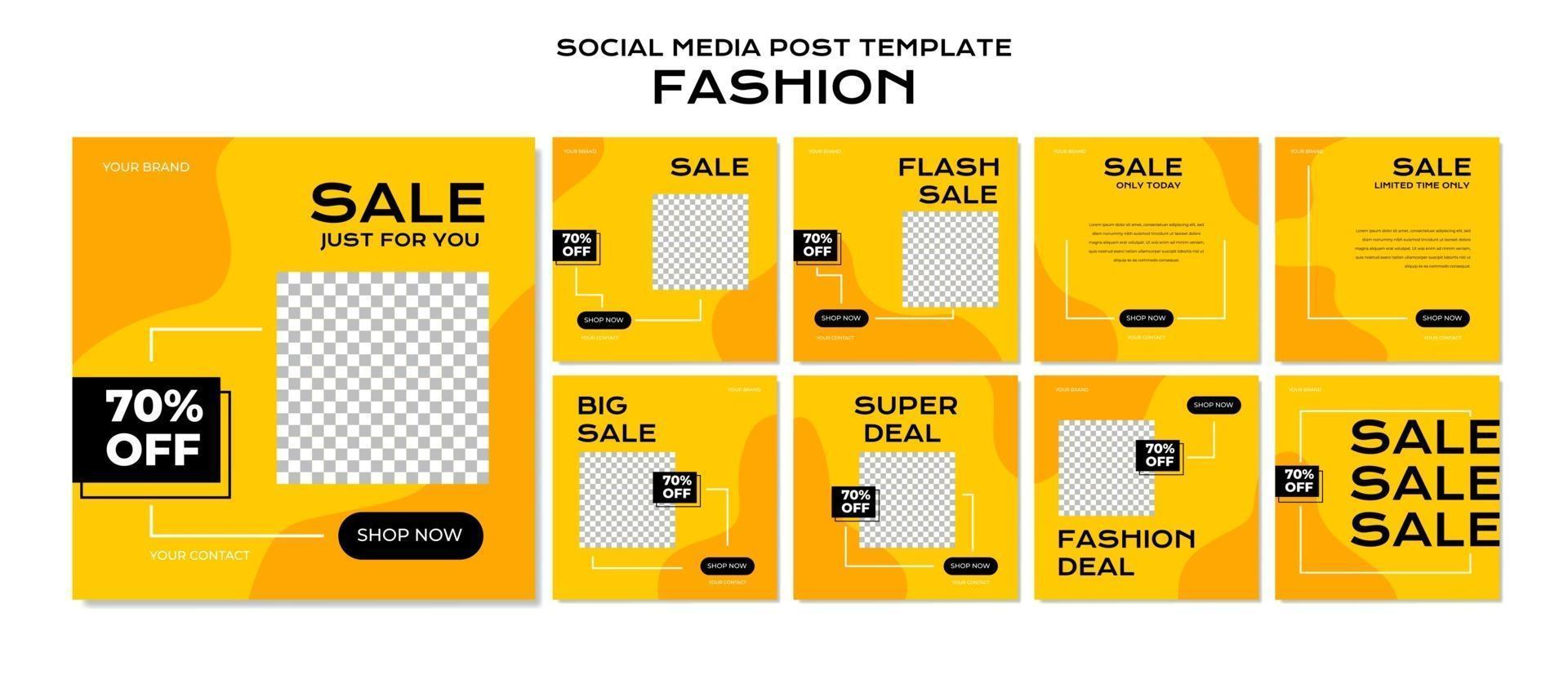 set social media post banner fashion for mobile design in fresh yellow vector