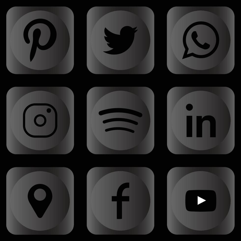 conjunto de iconos de redes sociales oscuras vector logo monocromo