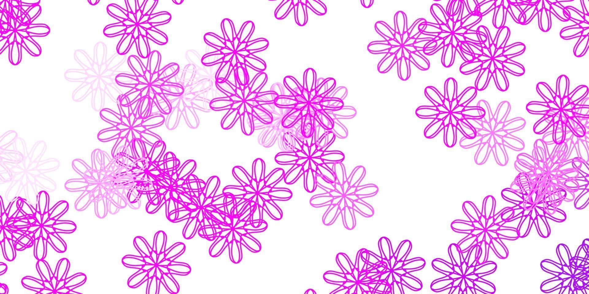 patrón de doodle de vector púrpura claro, rosa con flores.