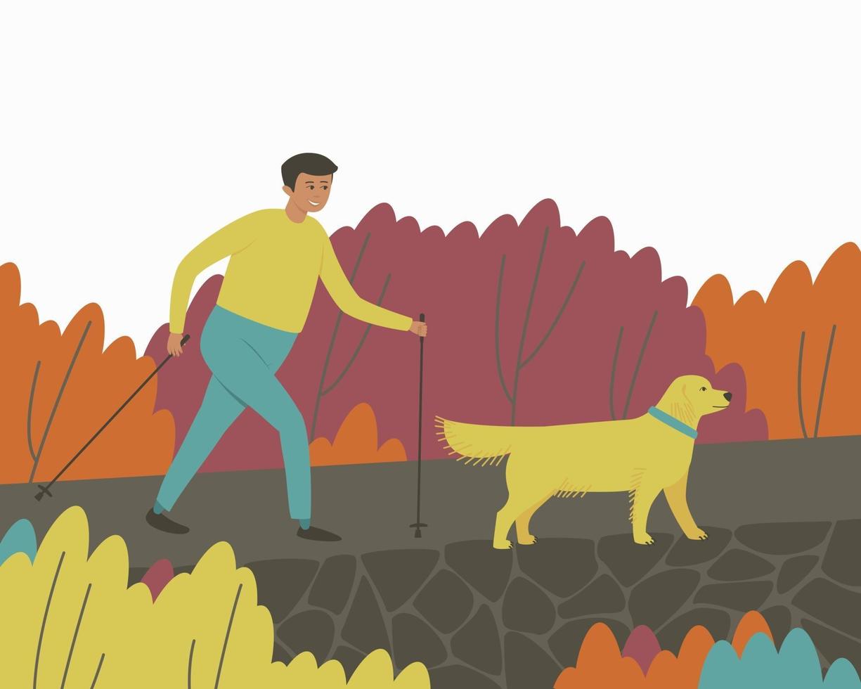 Man hiking with a dog vector