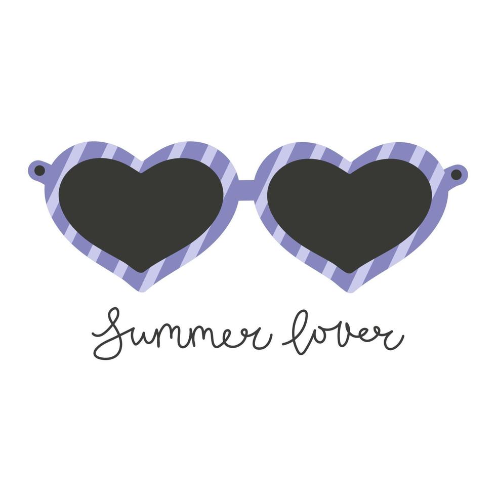 gafas de sol azules en forma de corazón con letras prase summer lover vector