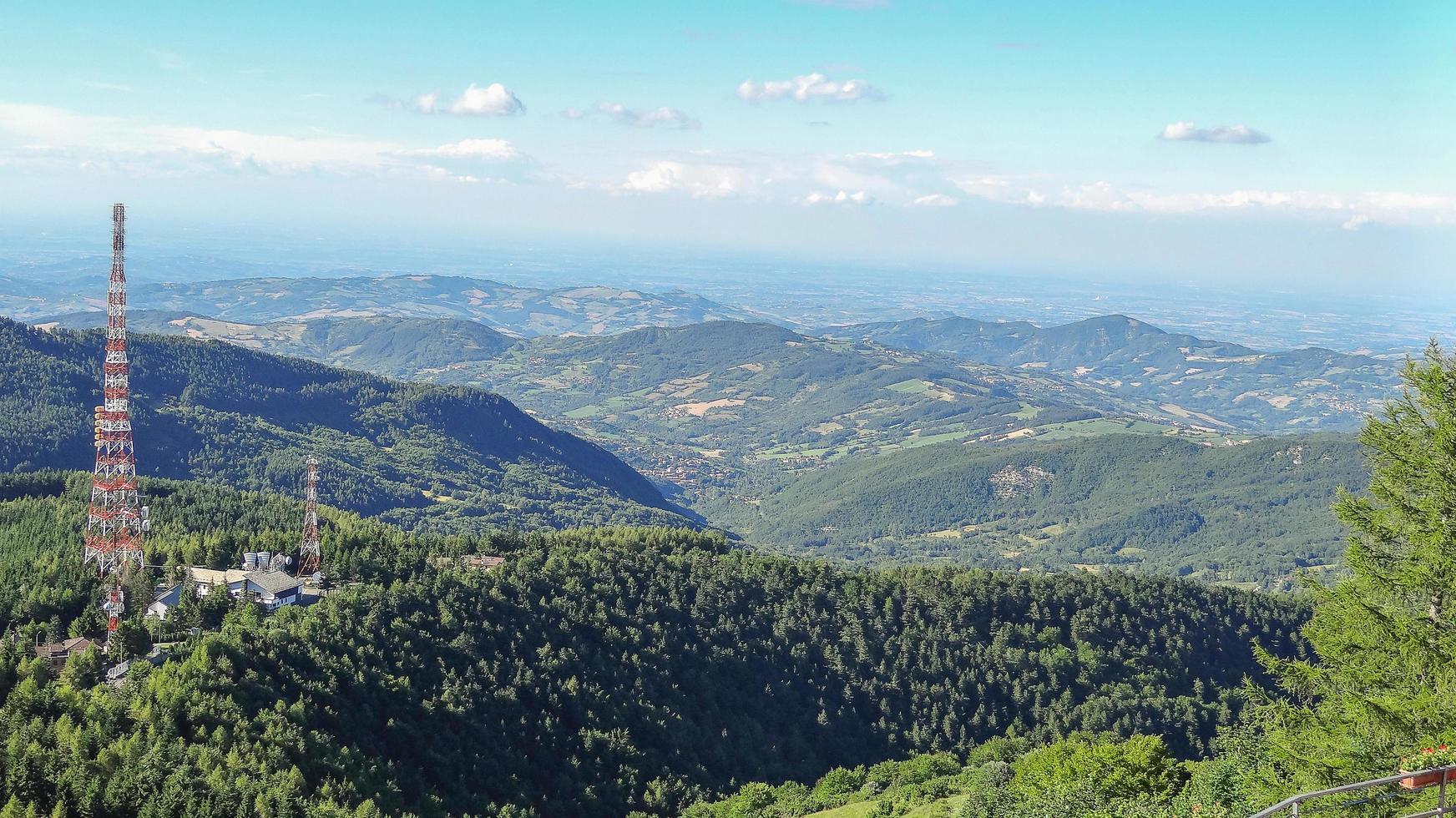 Panorama of the Italian Apennines, mountain villages, radio tower photo