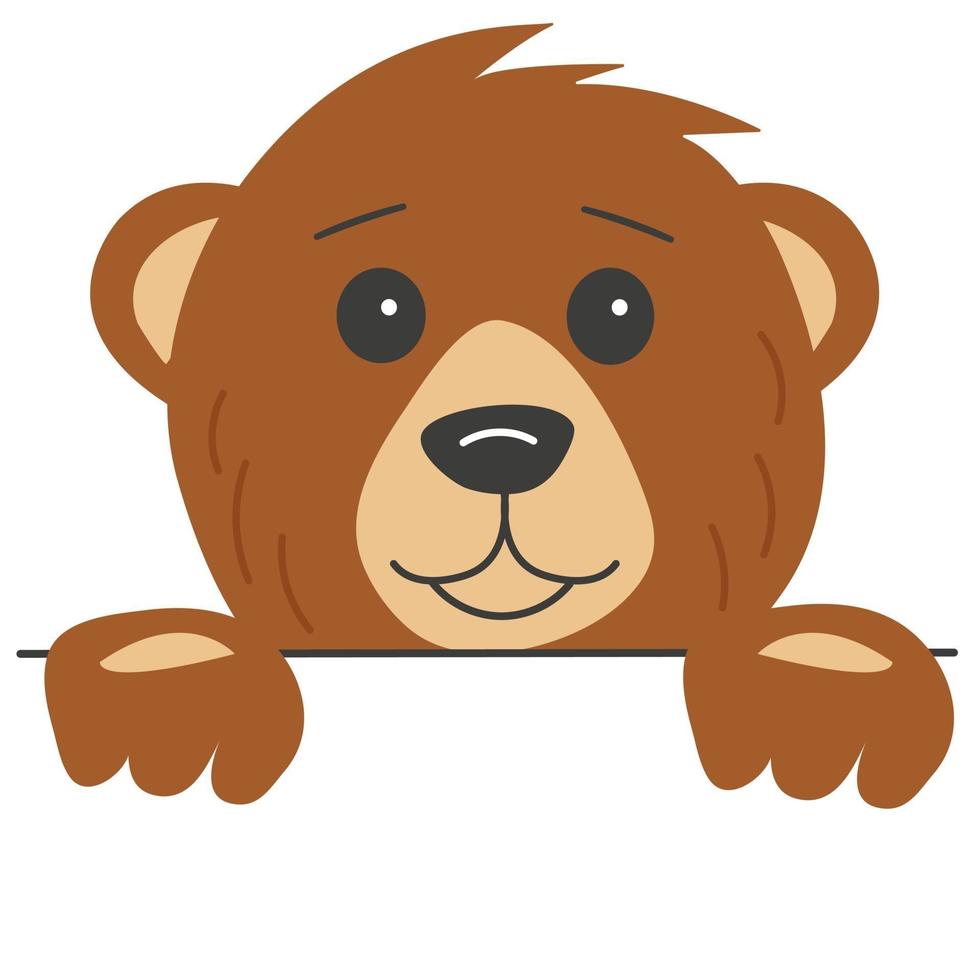 Brown smiling bear head with paws vector