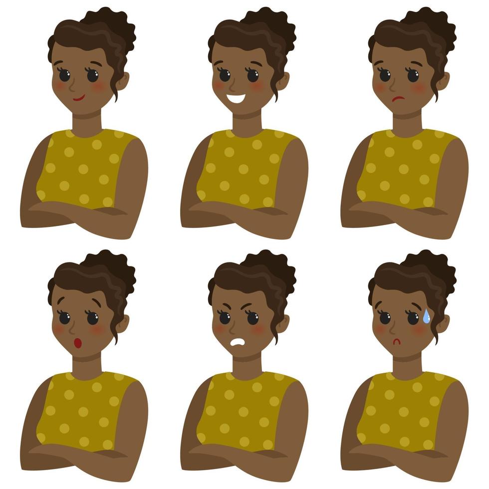 The spectrum of emotions. Swarthy girl vector