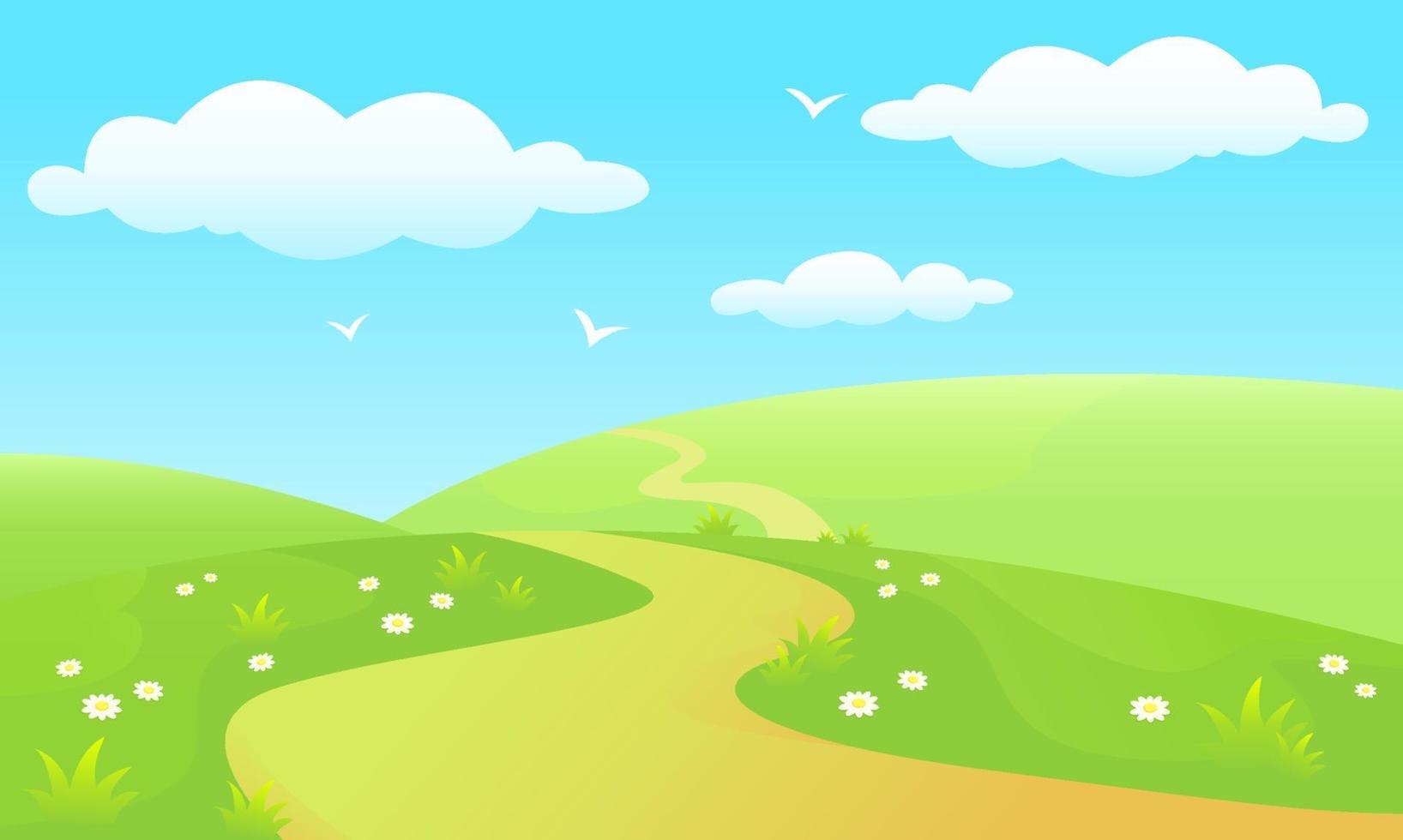 Glade with path, blue sky vector