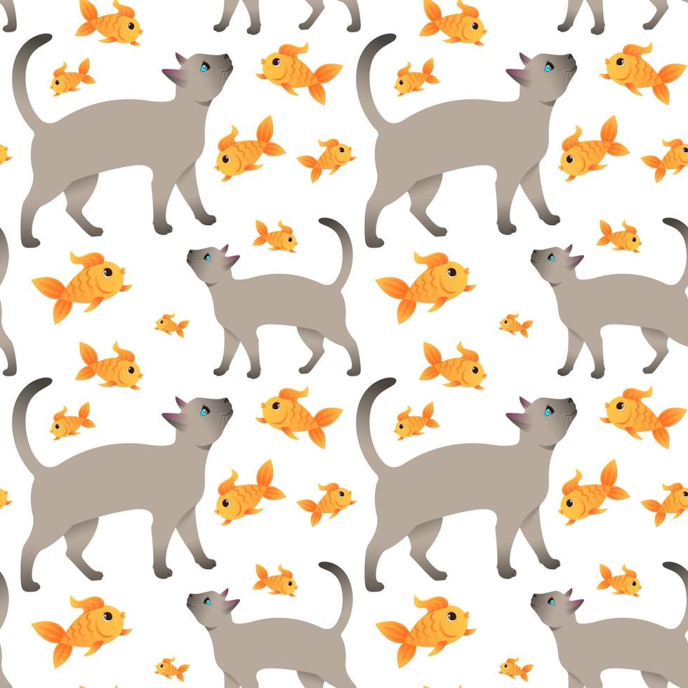 Seamless pattern with cat and fish vector