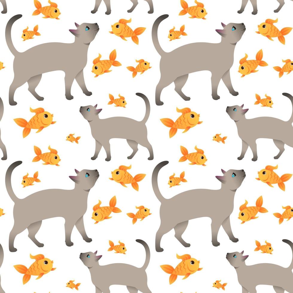 Seamless pattern with cat and fish vector