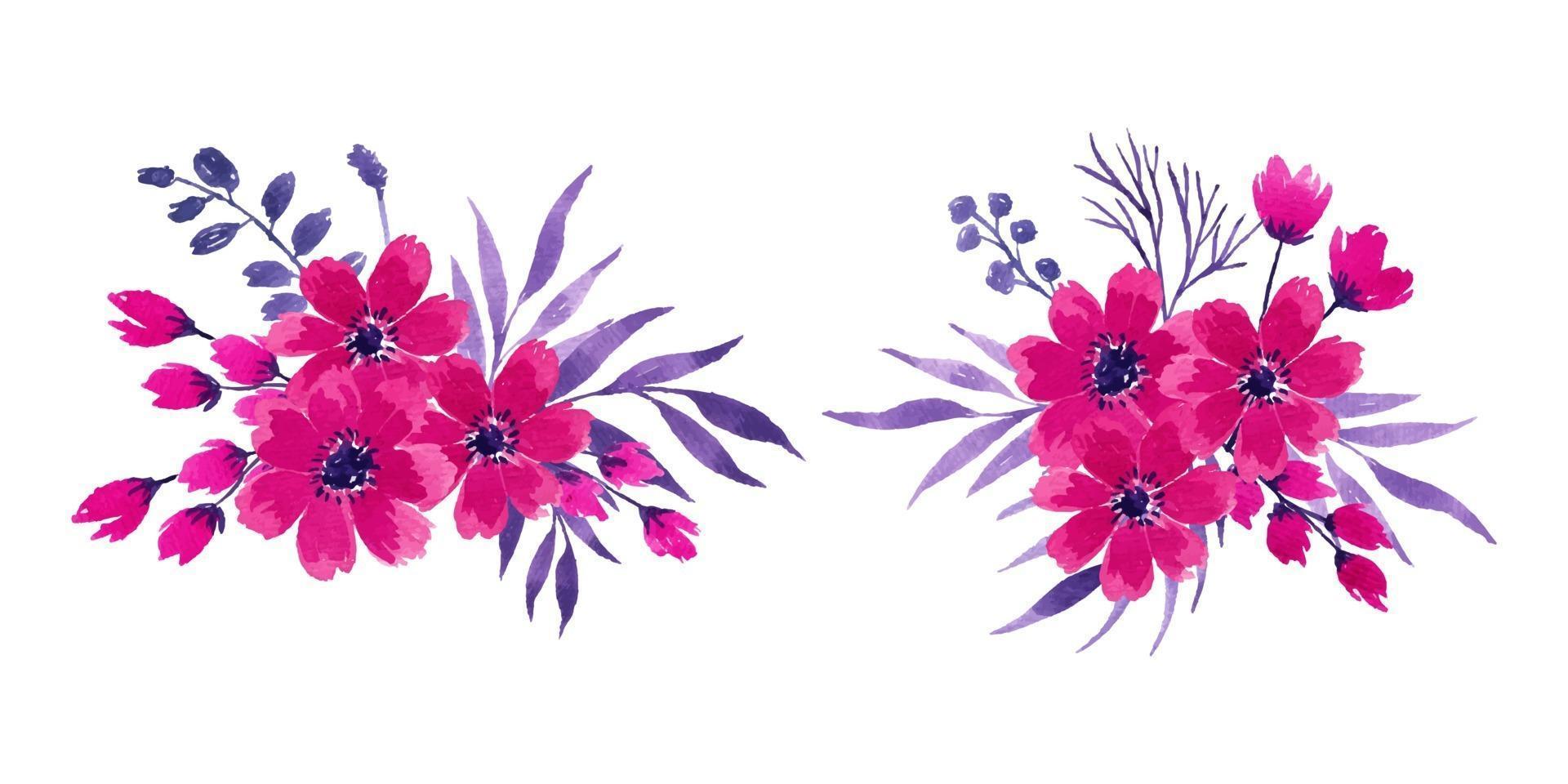 fuchsia watercolor flower arrangement separated vector set