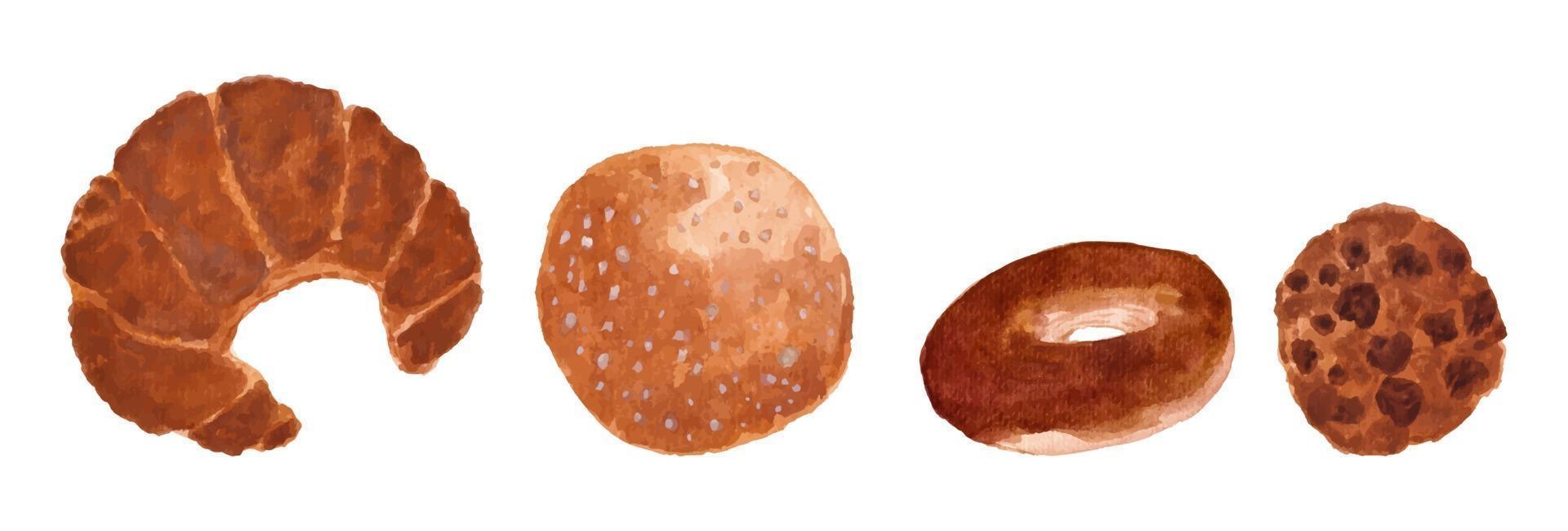 watercolor bread and cookie set vector