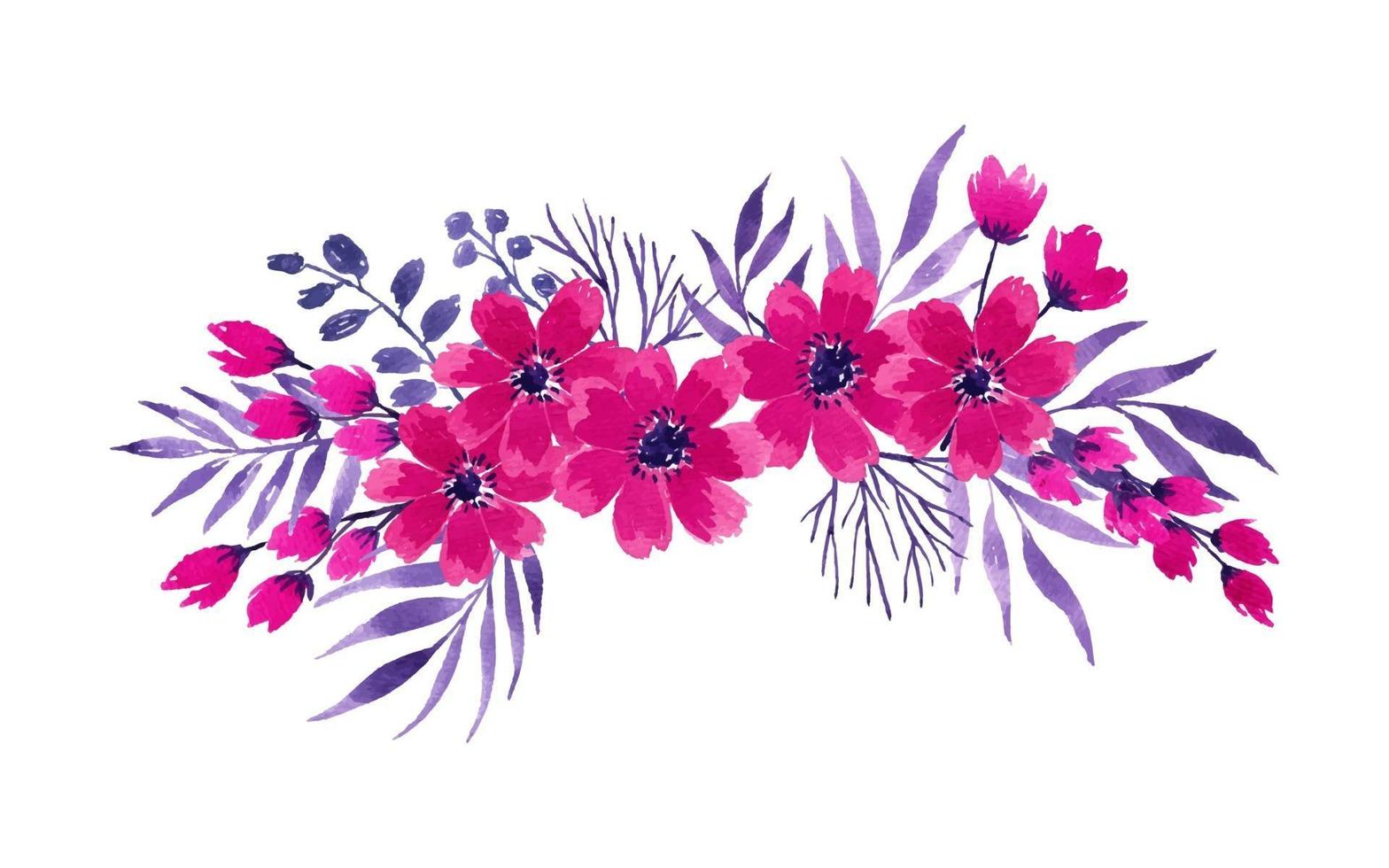 fuchsia  watercolor flower arrangement separated vector set