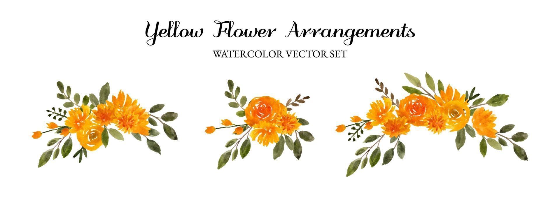 yellow watercolor flower arrangement separated vector set