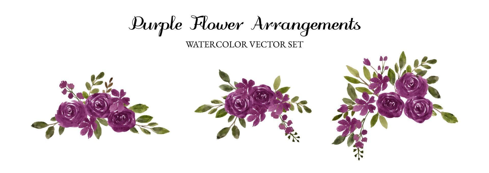 purple watercolor flower arrangement separated vector set