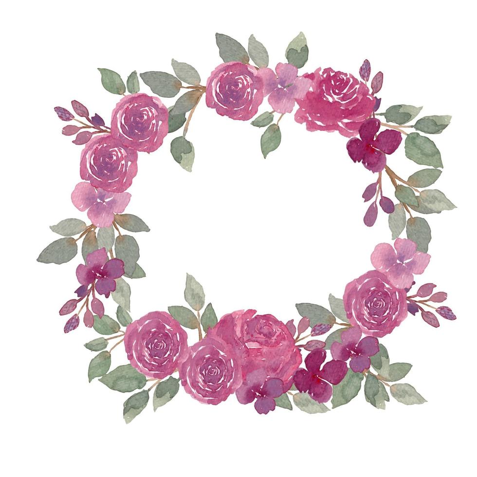 marco de guirnalda de flores de acuarela rosa púrpura vector
