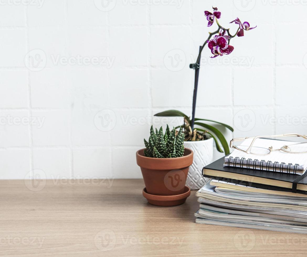 Office desk table with notebooks photo