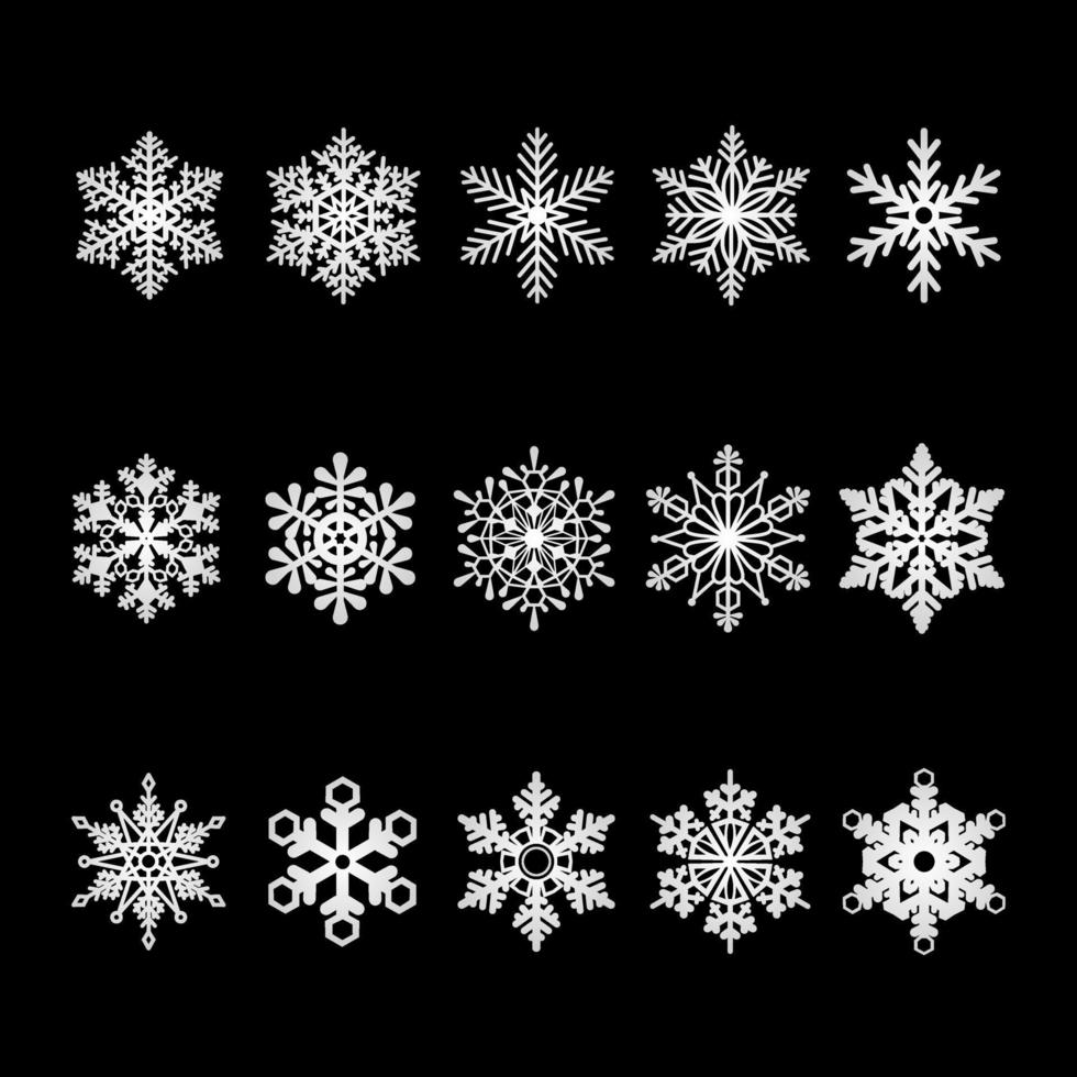 Conjunto de copos de nieve aislados para decoraciones navideñas e invernales vector