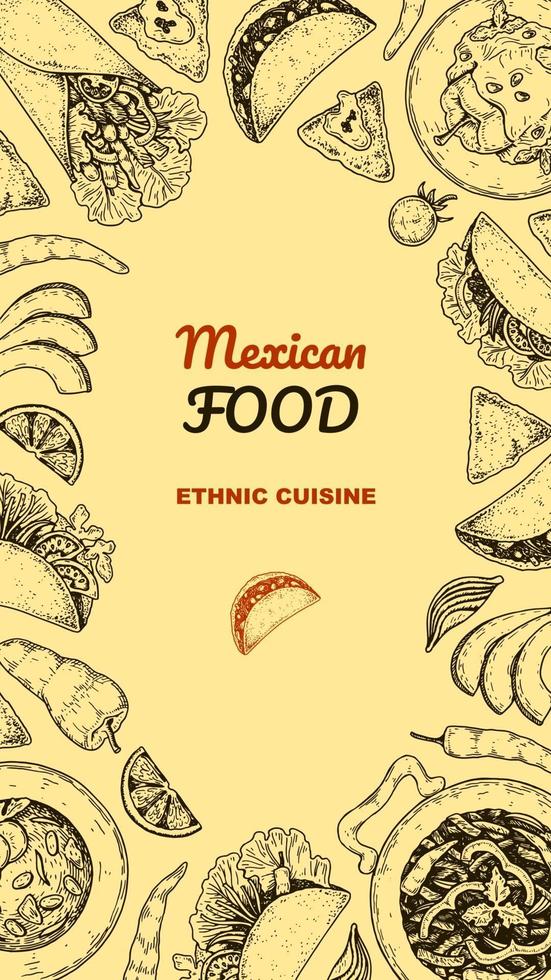 dibujado a mano diseño vertical de comida mexicana. vector