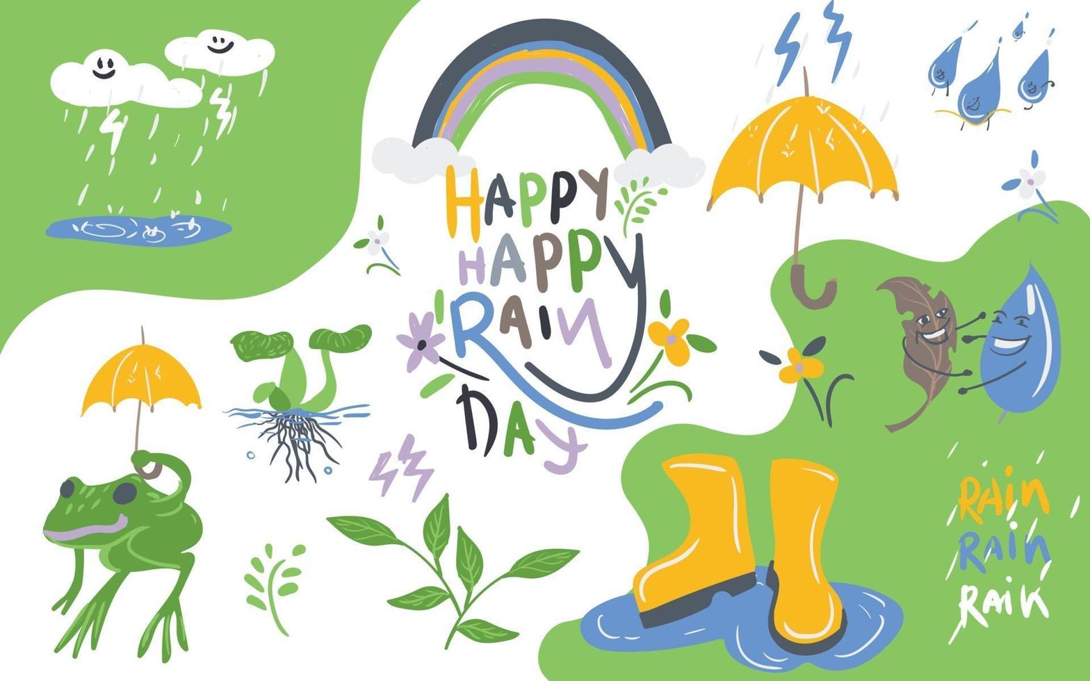 Rainy day doodle illustration set vector design