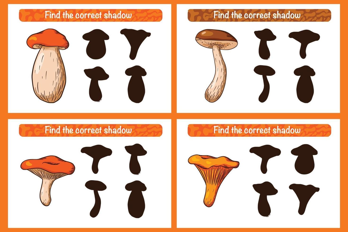 Find correct Mushroom shadow educational game for kids vector